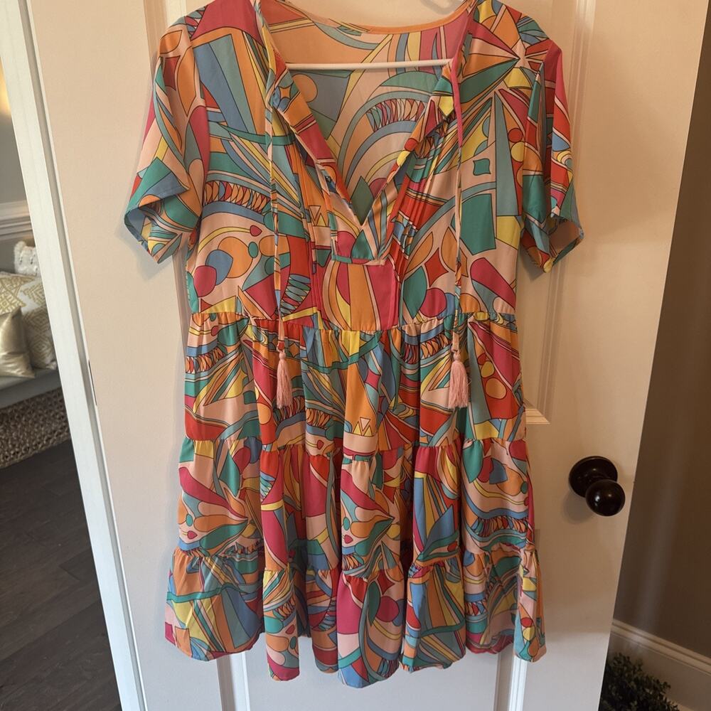 Women’s Olivaceous Pink Short Sleeve Tie Waist Mini Dress Size Small
